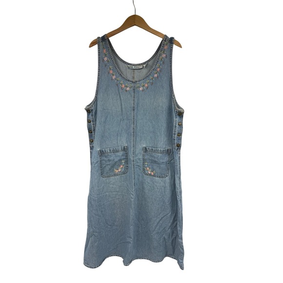 Laura Ashley Dresses & Skirts - Vintage Laura Ashley Denim Pinafore Dress Floral Midi Teacher Modest Jumper L